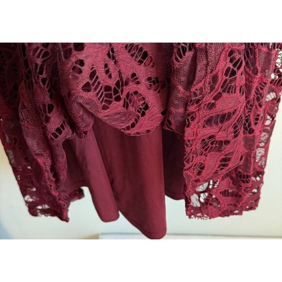 Material Girl Juniors Burgundy Lace Skater Dress Mini Size Medium NEW - Picture 8 of 14